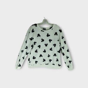 Disney Mickey Fleece Shirt Adult Size XL Long Sleeve Cow Print Black White